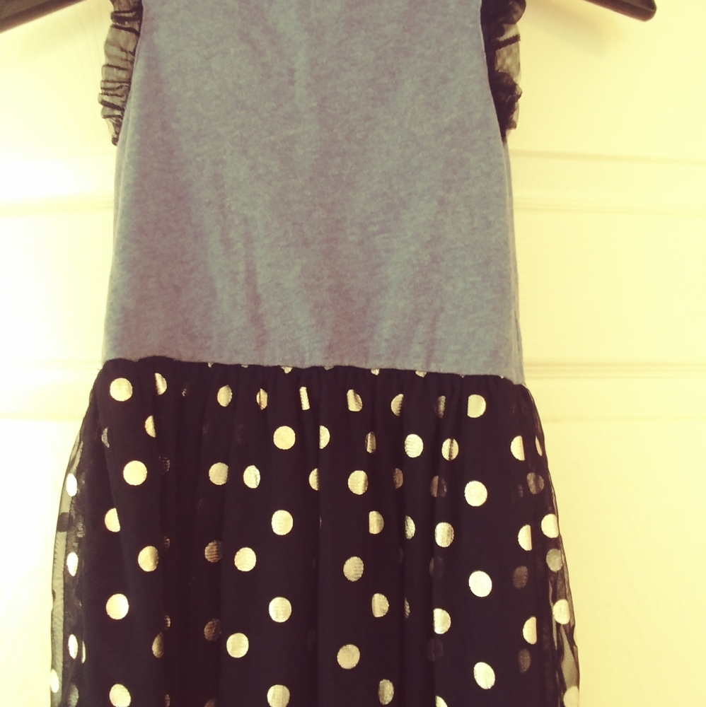 Navy blue and chambray blue polka dot dress